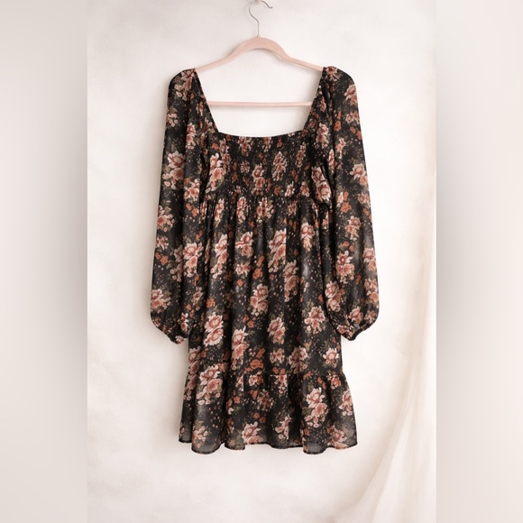 Abercrombie & Fitch Black Floral Spring Chiffon Cocktail Dress Size: L - Picture 2 of 5